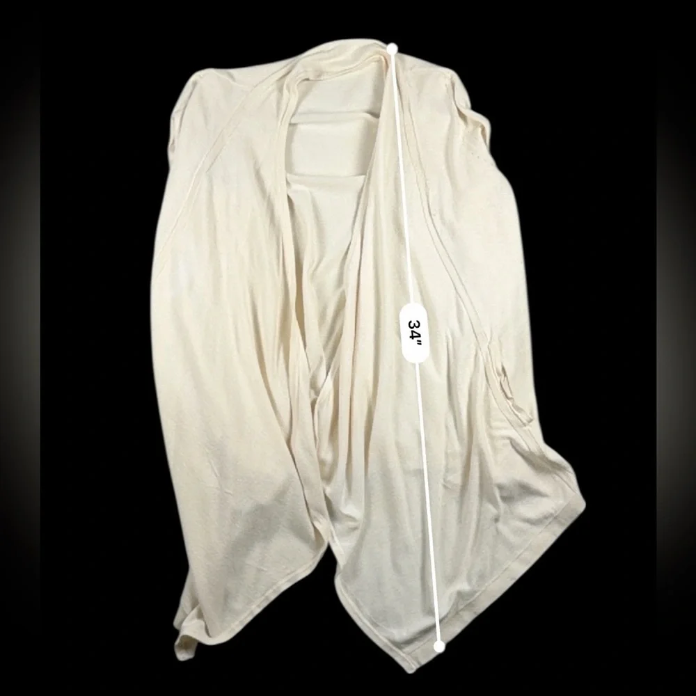 New York & Company Cream Open-Front Draped Knit Cardigan Sweater Women’s Medium